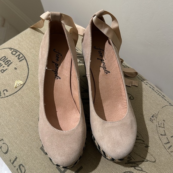 Women’s Beige Suede Wedge Espadrille with Ankle Tie